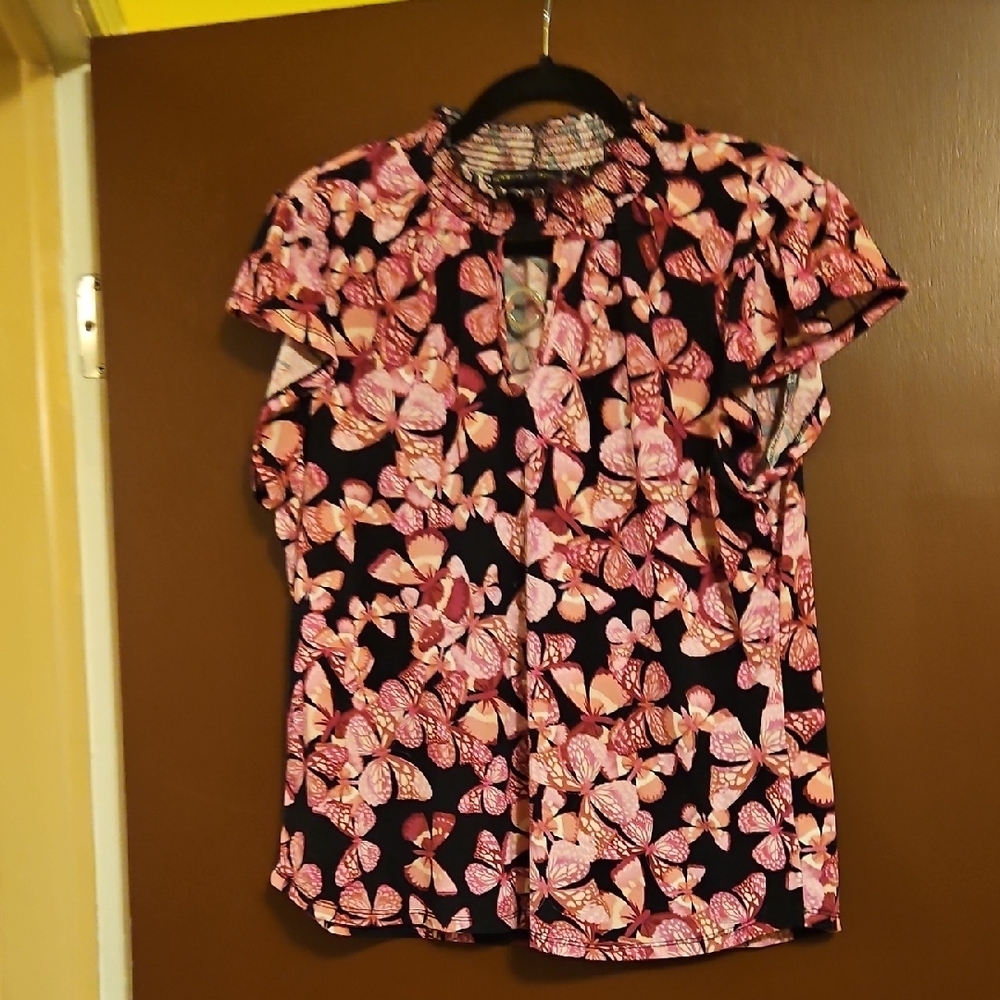 Floral Pink and Black Women's Top